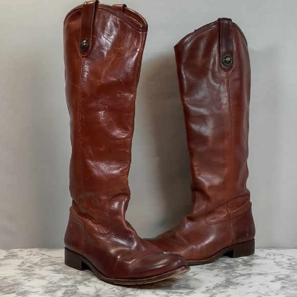 Frye Melissa Button Tall Brown Leather Riding Boots Women's Size 8